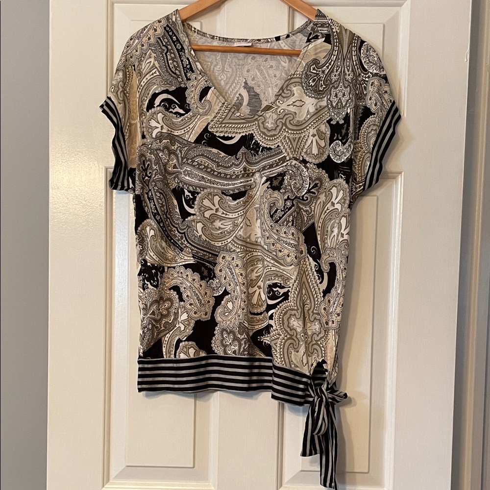 Lascana Paisley Print V-Neck Top with Tie Detail